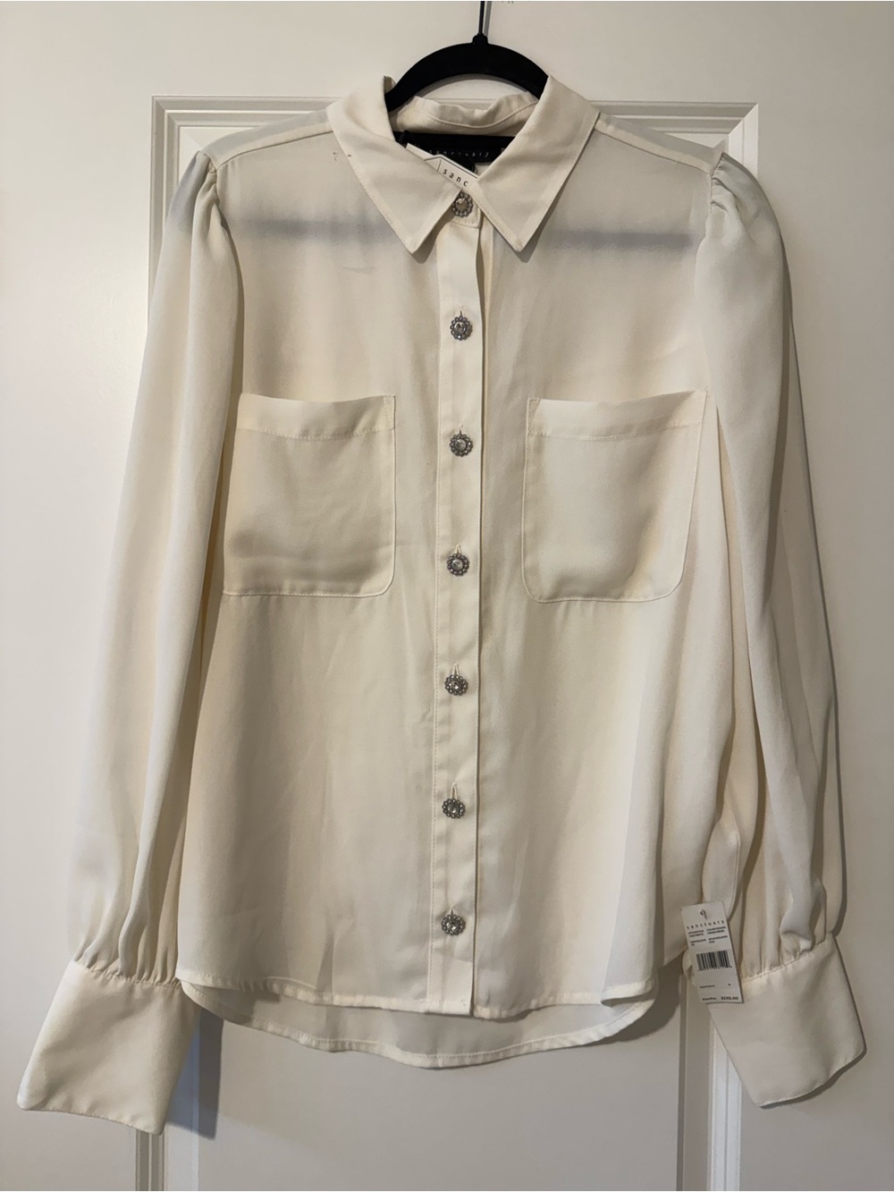 Sanctuary Cream Button-Front Long-Sleeve Blouse